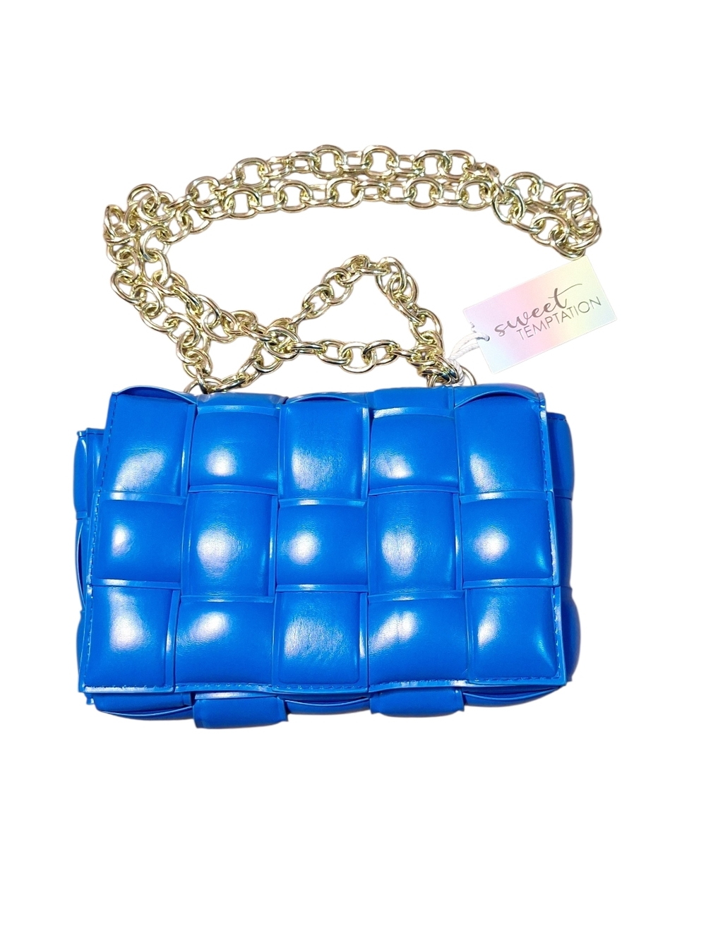 NWT Sweet Temptation Blue Woven Padded Cassette Shoulder Bag